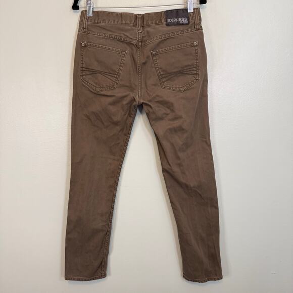 Express Jeans Mens 29X30 Brown Casual Denim Rocco Slim Fit Skinny Leg Mid Rise - Picture 2 of 8